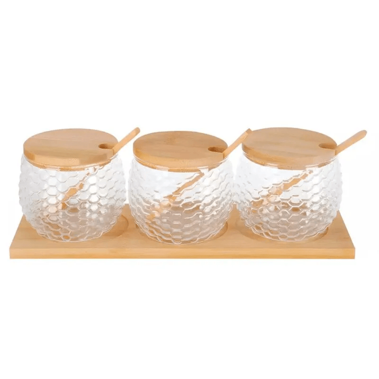 Porta Condimento Com Colher Bambu 3 Pecas - Dolce Home -2- Porta Condimento Com Colher Bambu 3 Pecas - Dolce Home -2-